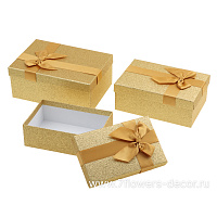 Коробка подарочная "Новогодняя", 23x16xH9,5 см, 21x14xH8 см, 19x12xH6,5 см, набор (3 шт), с бантом З - фото 1