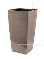 Кашпо Lechuza "Cubico Complete taupe high gloss" (пластик), 22x22xH41 см - фото 1