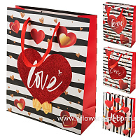 Пакет подарочный "Love", 26x10xH32 см, набор (12 шт), в асс. - фото 1
